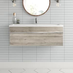 Trough 42 in. W x 16 in. D x 15 in. H Single Sink Wall Bathroom Vanity in Organic with Cultured Marble Top in White
