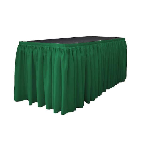 LA Linen 14 ft. x 29 in. Long Emerald Green Polyester Poplin Table Skirt with 10 L-Clips