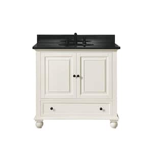 Thompson 37 in. W x 22 in. D x 35 in. H Vanity in French White with Granite Vanity Top in Black with White Basin