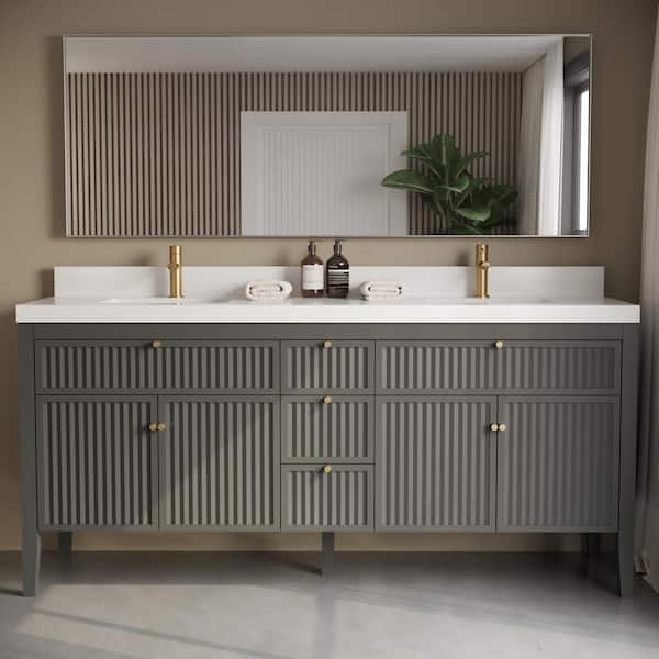 Urban Woodcraft Davos 72in, Engineer Stone Composite Top, Double Vanity (Grey)