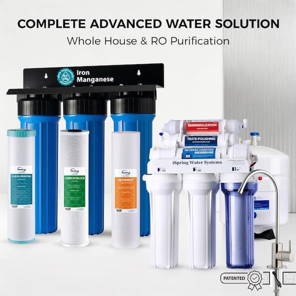 WGB32BM Whole House Water Filter System Iron, Manganese w/RCC7AK Reverse Osmosis Alkaline Under Sink Water Filter