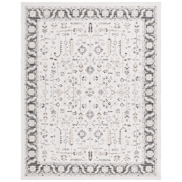 SAFAVIEH Sunrise Ivory/Gray Black 8 ft. x 10 ft. Ornate Border Reversible Indoor/Outdoor Area Rug