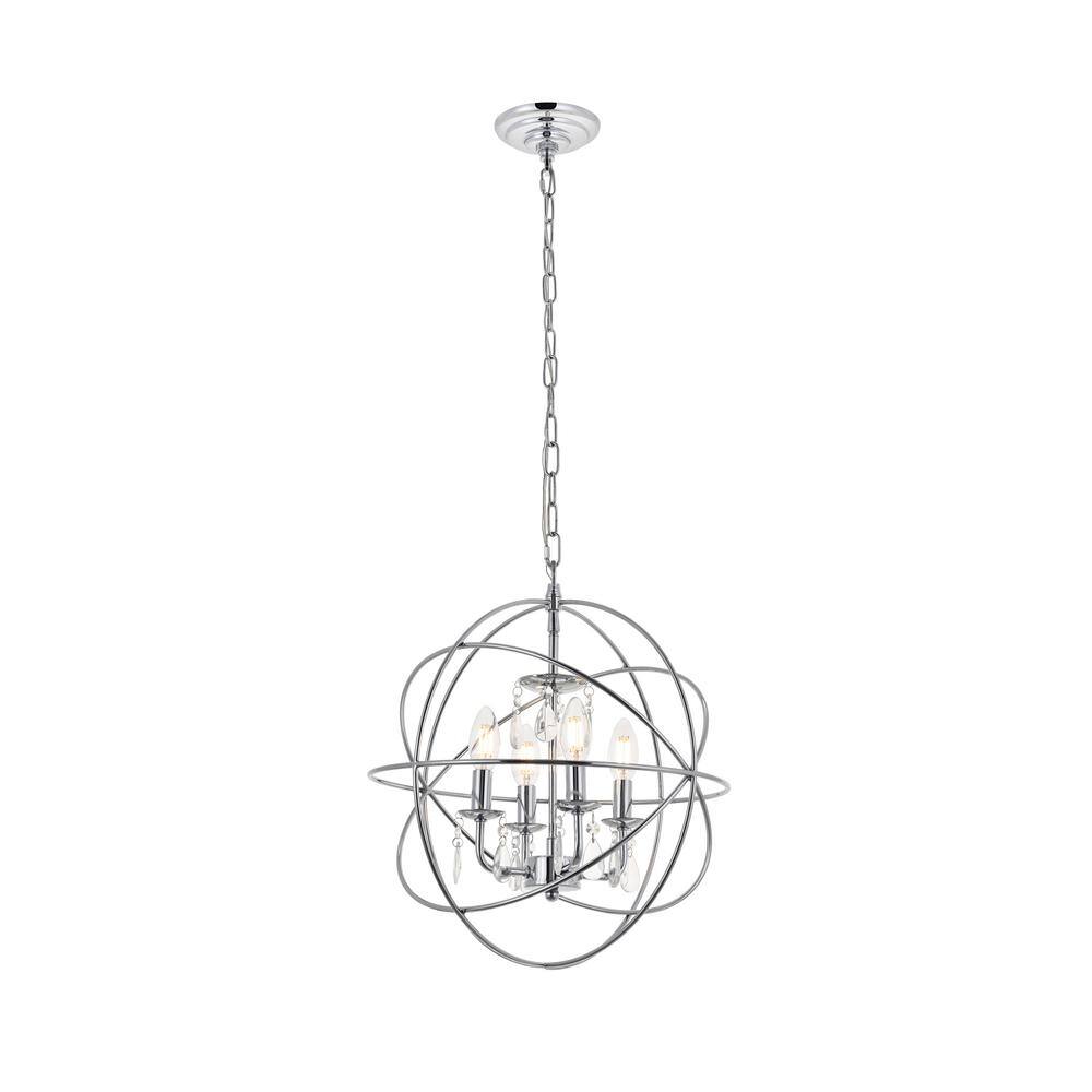 Timeless Home 16 in. 4-Light Chrome and Clear Pendant Light, Bulbs Not Incl