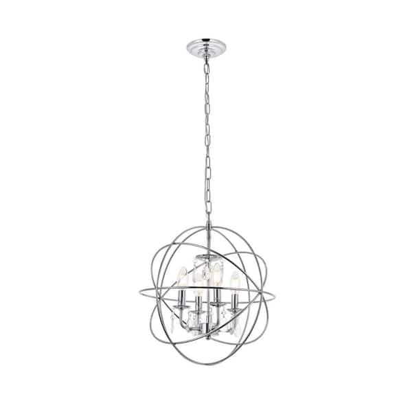 Timeless Home 16 in. 4-Light Chrome and Clear Pendant Light, Bulbs Not Included