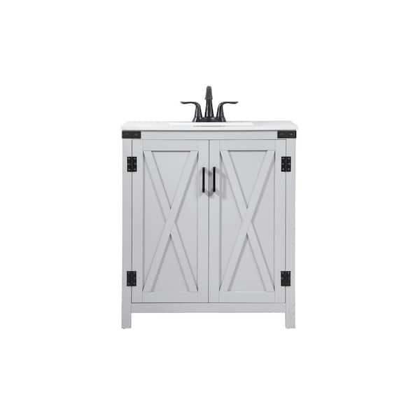 Unbranded Simply Living 30 in. W x 19 in. D x 34 in. H Bath Vanity in Grey with Ivory White Engineered Marble Top