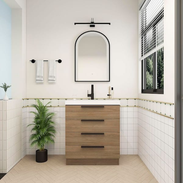 Carla 30 in. W x 20 in. D x 35 in. H Single Sink Freestanding Bath Vanity in Dark French Oak with White Acrylic Top