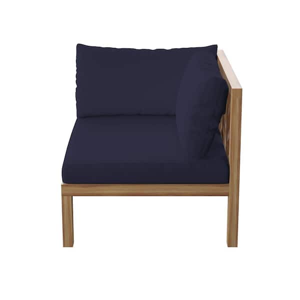 TK CLASSICS Acacia Outdoor Sectional Corner Sofa Seat with Navy Cushions