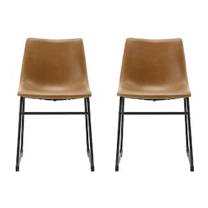 18" Industrial Faux Leather Dining Chair, set of 2 - Whiskey Brown