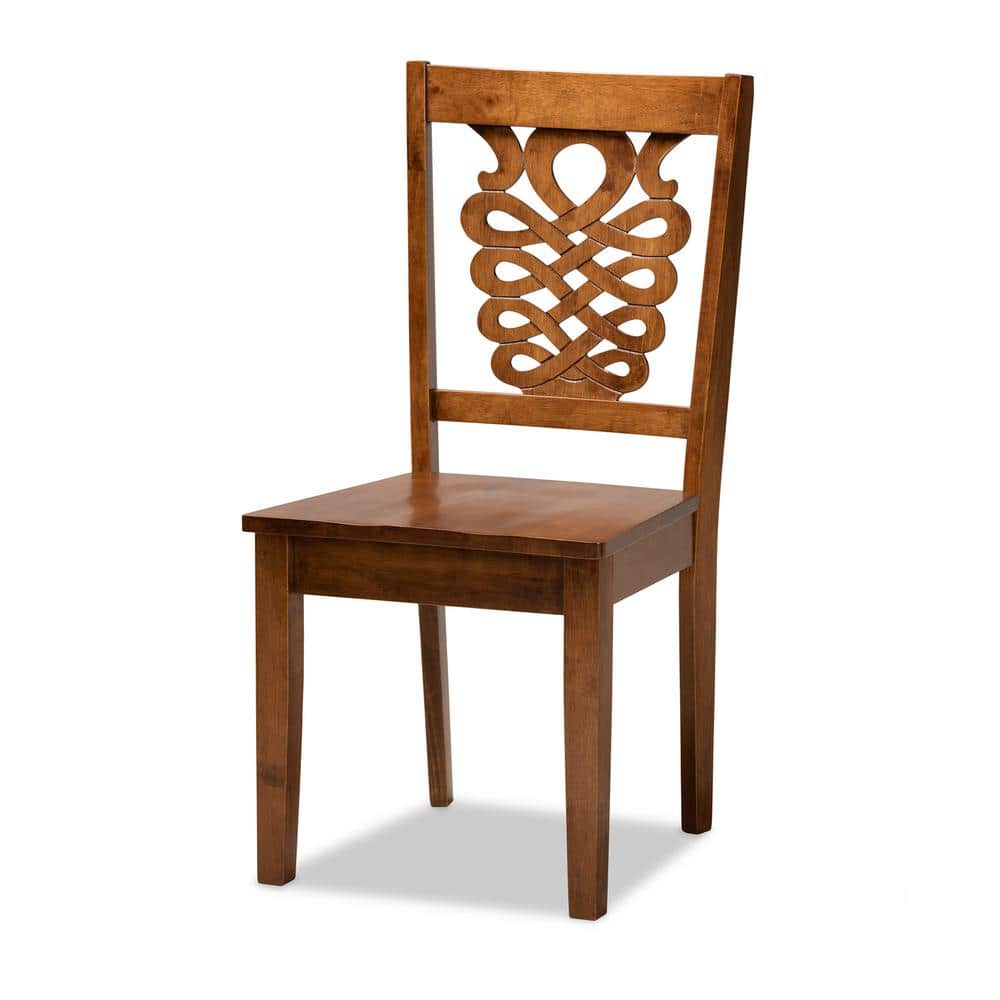Walnut Brown Finished Wood 5-Piece Dining Set with Geometric Cut Out Chairs