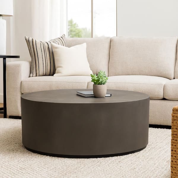 Viko 39 in. Gray Round Natural Cement Concrete Cocktail Coffee Table