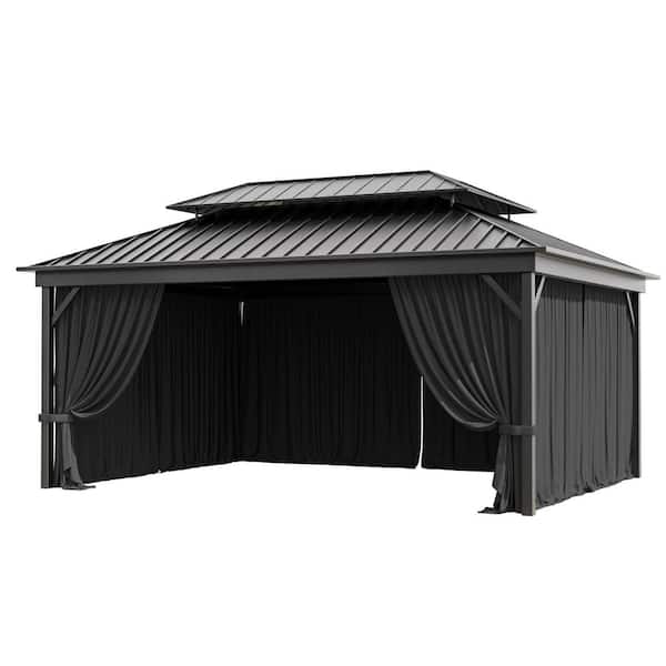 12 ft. x 16 ft. Universal Outdoor Privacy Curtains, Gazebo Replacement with Zipper Black (4-Side Curtain Only)