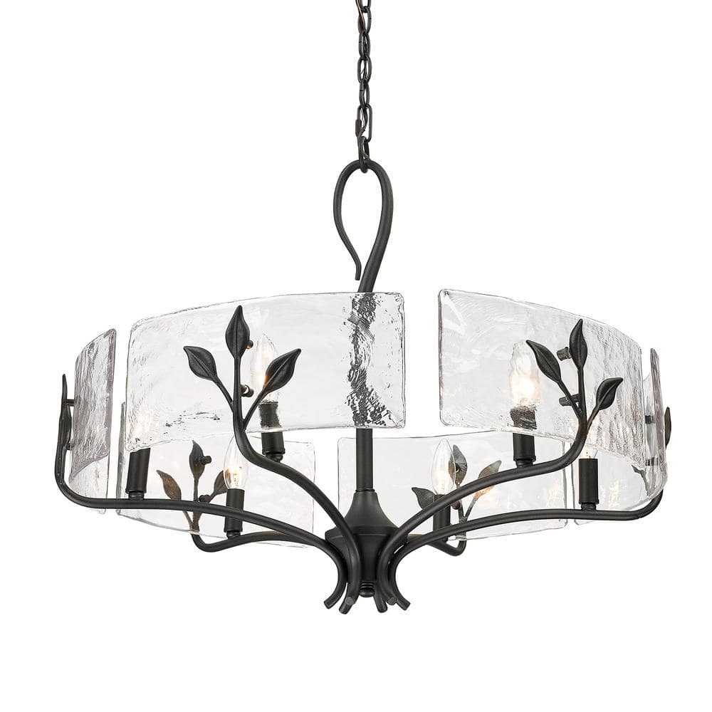 Calla Black Steel Drum Chandelier with Hammered Glass
