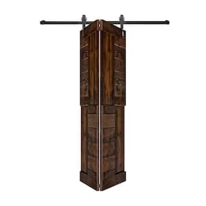 S Style 36in.x84in.(18''x84''x2panels)Kona Coffee Solid Wood Bi-Fold Barn Door With Hardware Kit-Assembly Needed