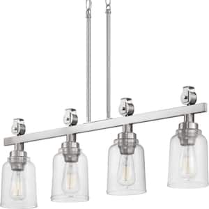 Knollwood 4-Light Brushed Nickel Linear Chandelier with Clear Glass Shades