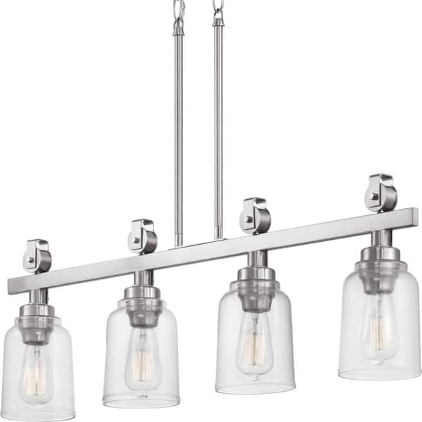 Home Decorators Collection Knollwood 4-Light Brushed Nickel Linear Chandelier with Clear Glass Shades