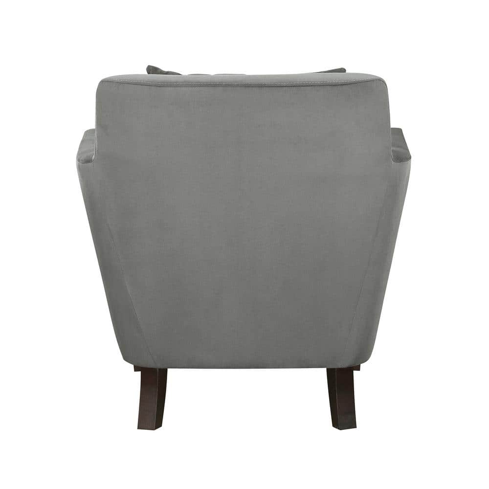 Gray Velvet Upholstered Accent Chair with Wood Legs