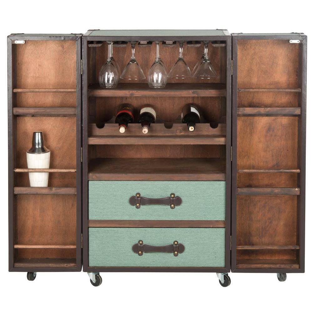 Sage Linen and Vegan Leather Industrial Beverage Cabinet