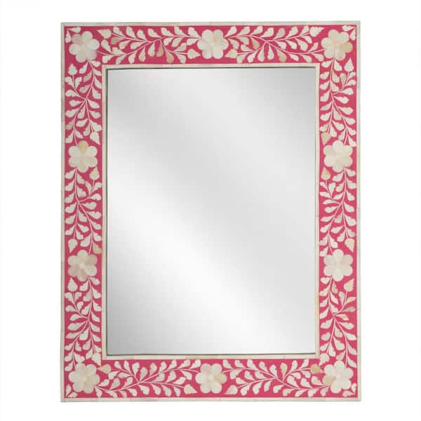 Butler Specialty Company Vivienne Bone Inlay Wall Mirror, Pink, and White 30.0 in. H x 24.0 in. W x 1.0 in. D
