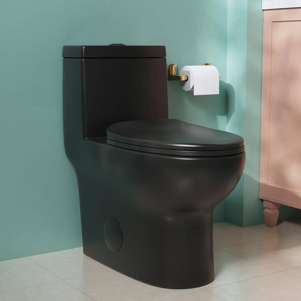 Ally 12 in. Rough in Size 1-Piece 1.1/1.6 GPF Dual Flush Elongated Toilet in Black, Seat Included price history on PriceWatchPro