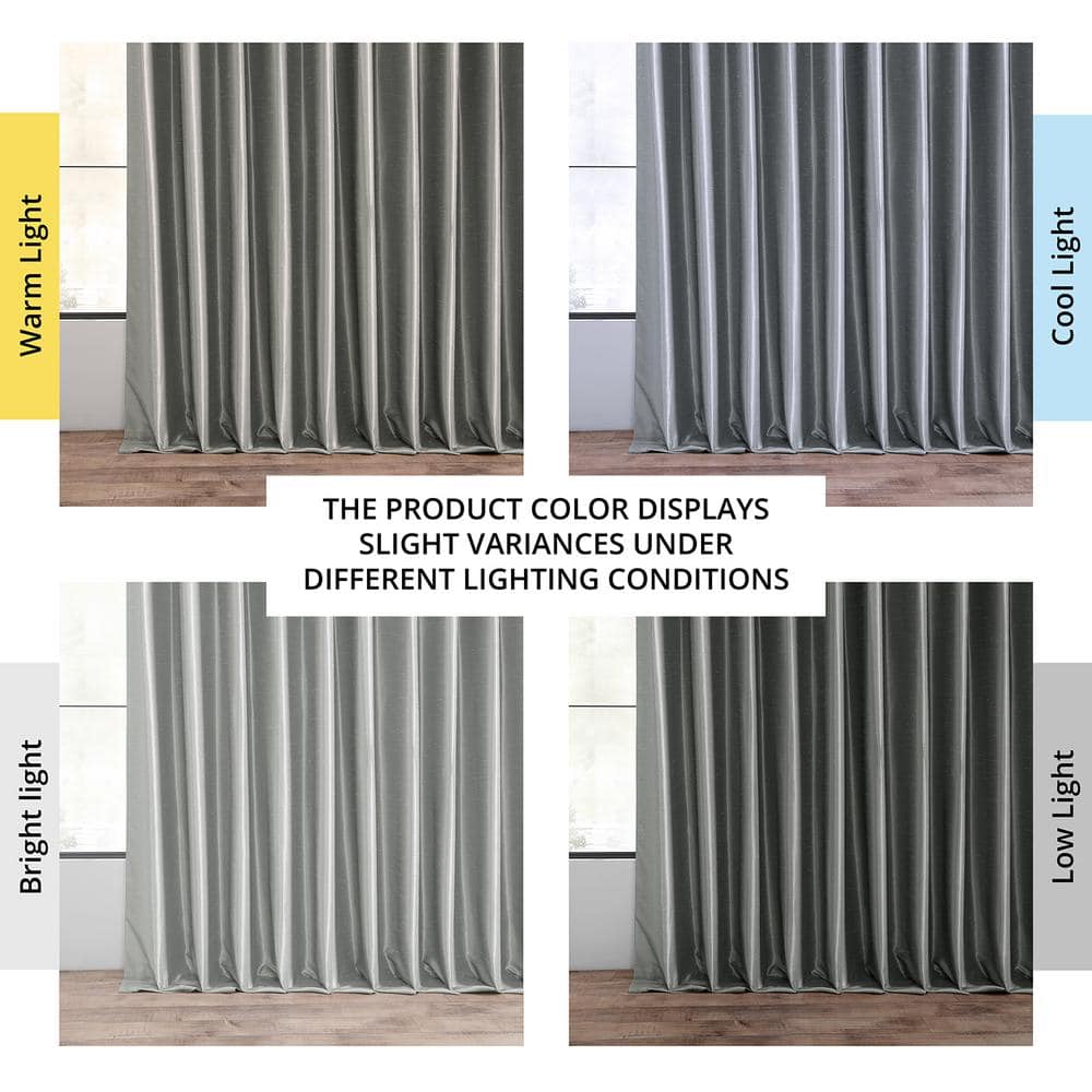 Silver Faux Silk Blackout Puddle Length Curtain Panel