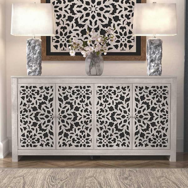 GALANO Culbreath Dusty Gray Oak and Gray Stone Wood 57.6 in. 4-Door Wide Sideboard with Adjustable Shelves