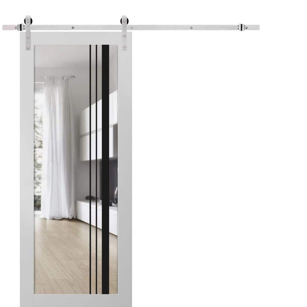 Assembly Required 30 in. x 80 in. 1-Panel Clear Glass White Solid Wood Sliding Barn Door with Hardware Kit price history on PriceWatchPro