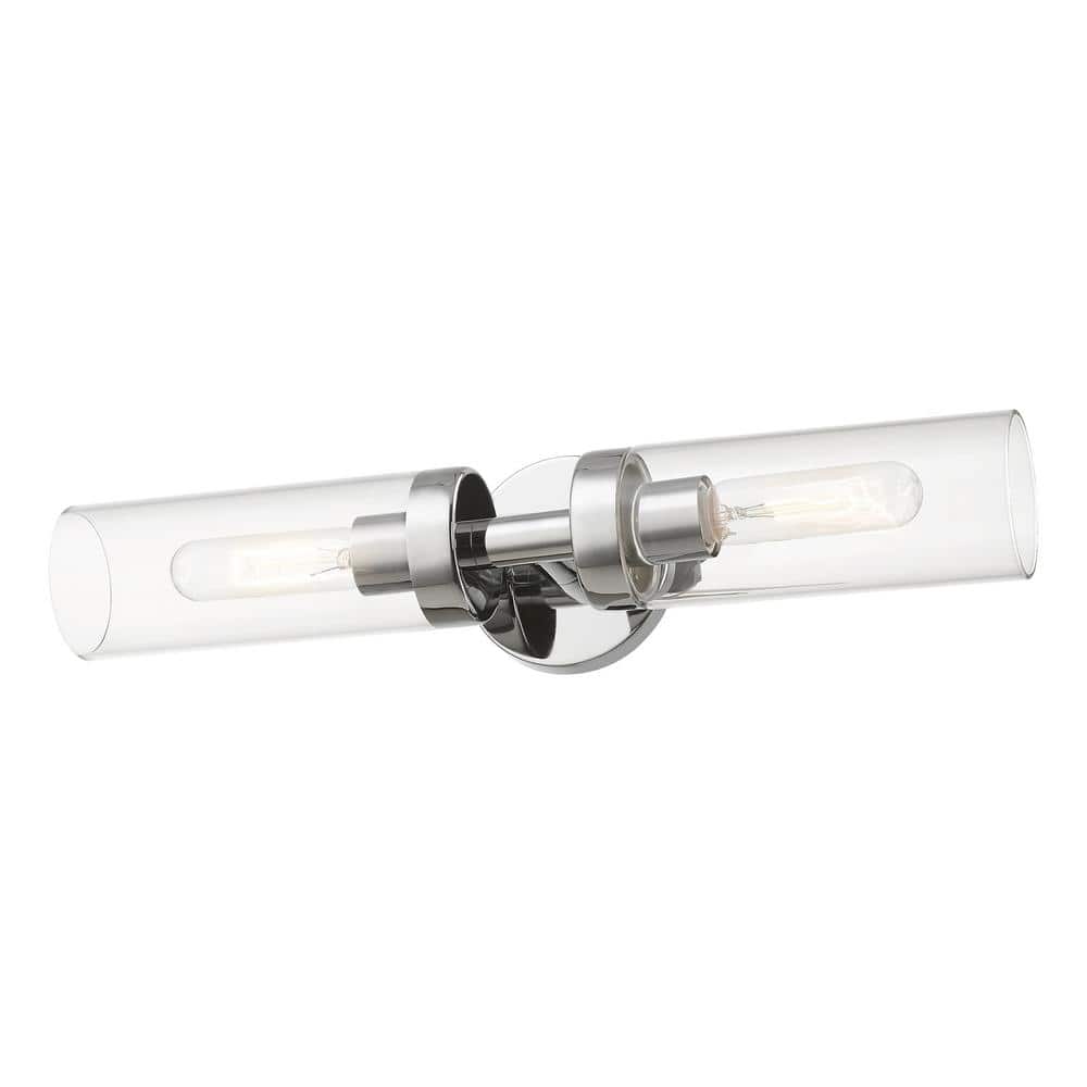 Ludlow Polished Chrome 2-Light Vanity with Clear Glass Shades