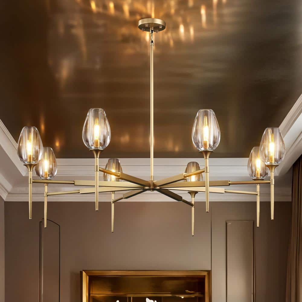 Modern Tulip Chandelier 54 in. 8-Light Gold Tulip Round Chandelier for Dining Room, Living Room, Foyer, Hallway price history on PriceWatchPro