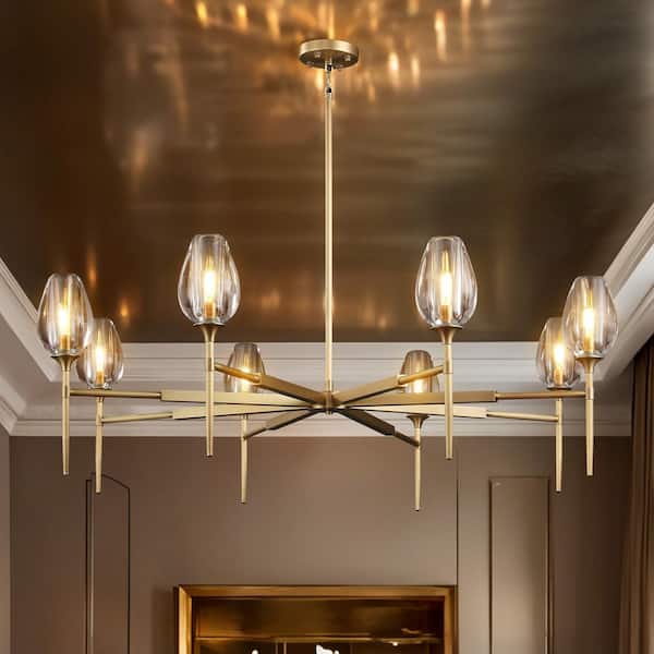 YUYI Modern Tulip Chandelier 54 in. 8-Light Gold Tulip Round Chandelier for Dining Room, Living Room, Foyer, Hallway