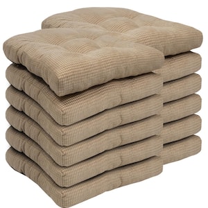 Fluffy Tufted Memory Foam 16 in. x 16 in. Square Non-Slip Indoor/Outdoor Chair Seat Cushion with Ties, Taupe (12-Pack)