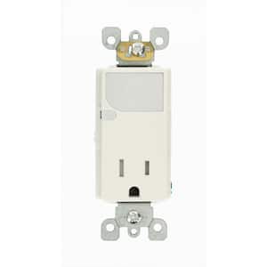 Decora 15 Amp Combination Single Outlet with LED Sensor Guide Light, White