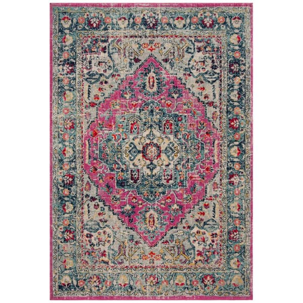 SAFAVIEH Madison Fuchsia/Aqua 4 ft. x 6 ft. Border Area Rug