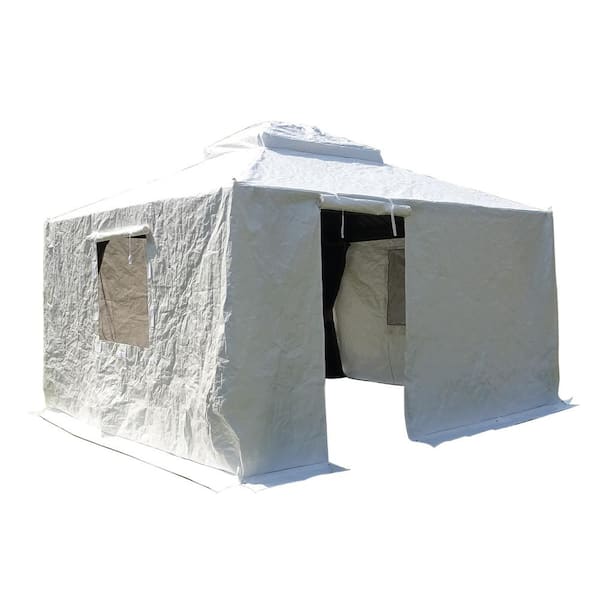 Unbranded 12 ft. x 14 ft.Outdoor Winter Polypropylene Waterproof Gazebo Cover for Hardtop Gazeboswith Sidewalls Mesh Windows White