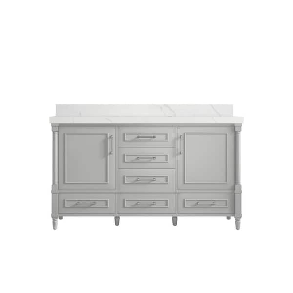 Willow Collections Hudson 60 in. W x 22 in. D x 36 in. H Single Sink Bath Vanity in Conventry Gray with 2 in Calacatta Quartz Top