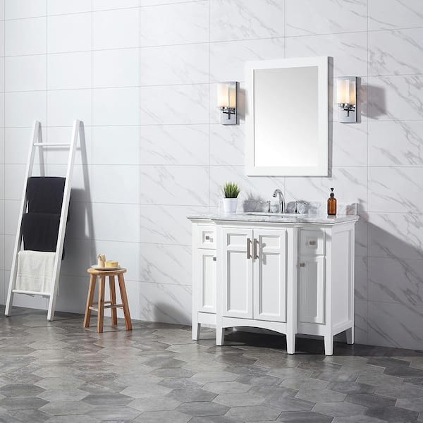 Home Decorators Collection Sassy 42 In W X 22 In D Vanity In White With Marble Vanity Top In White With White Sink Sassy 42 The Home Depot