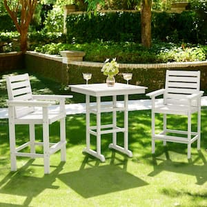 3-Piece Plastic Table Indoor/Outdoor Bistro Set and Bistro Chairs Patio Seating, White