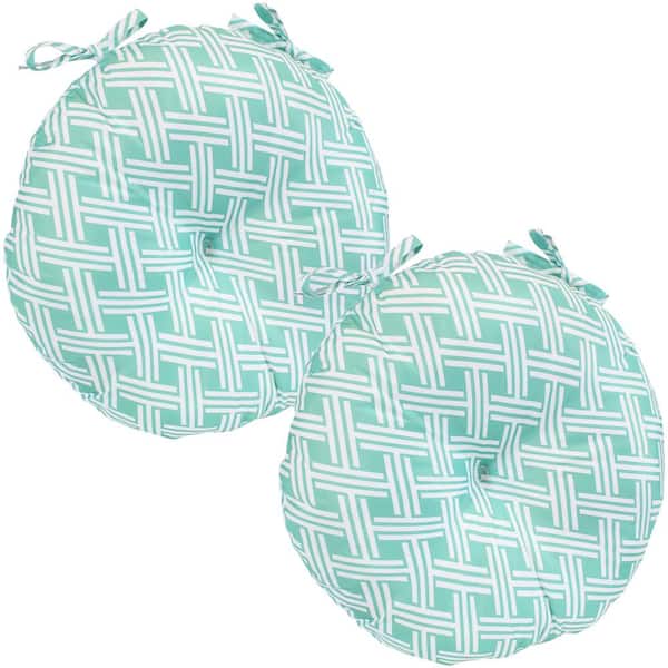 Sunnydaze Decor 15 in. x 4 in. Polyester Round Outdoor Patio Seat Cushions in Geometric Green (Set of 2)
