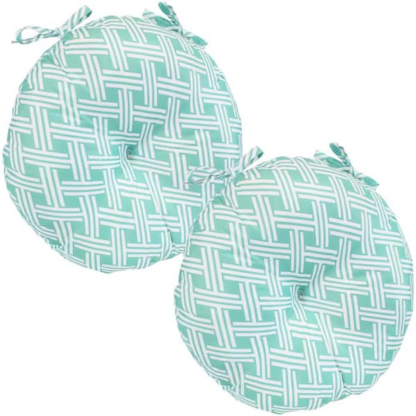 Sunnydaze 15 in. x 4 in. Polyester Round Outdoor Patio Seat Cushions in Geometric Green (Set of 2)