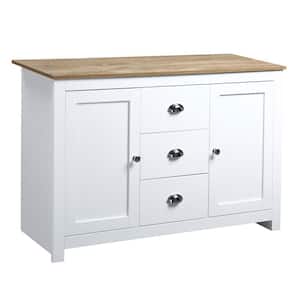 3-Drawers White Kitchen Storage Sideboard with Adjustable Shelves Dining Buffet Server Cabinet