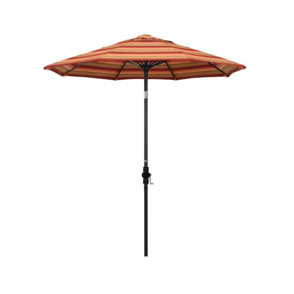 California Umbrella 7.5 ft. Bronze Aluminum Market Collar Tilt Crank Lift Patio Umbrella in Astoria Sunset Sunbrella