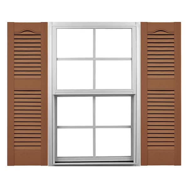 Ekena Millwork Mid America 14.5 in. W x 75 in. H Louvered Vinyl Shutters Pair in Treated Cedar