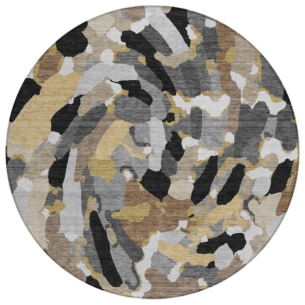 Chantille Machine Washable Indoor/Outdoor Abstract ACN3117 Black 8 ft. x 8 ft. Round Rug