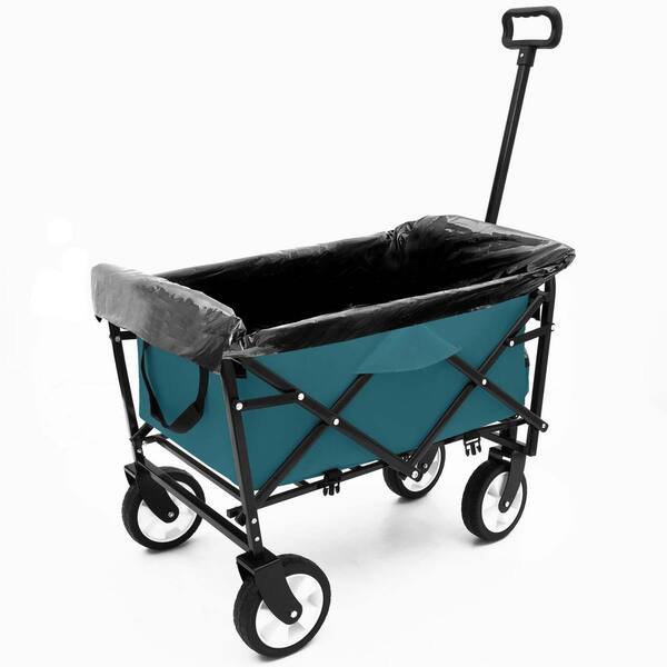 2.1 cu. ft. Black Steel Garden Cart with 3-Pieces Plastic Liner Bag