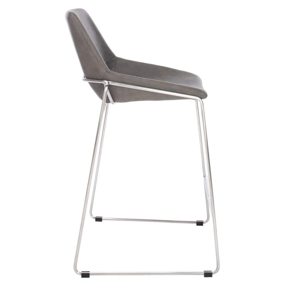 Ash Grey Leather and Silver Metal Hairpin 25" Counter Stool