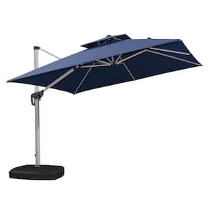 10 ft. Sunbrella All-Aluminum Square 360-Degree Rotation Silvery Color Cantilever Outdoor Patio Umbrella in Navy Blue