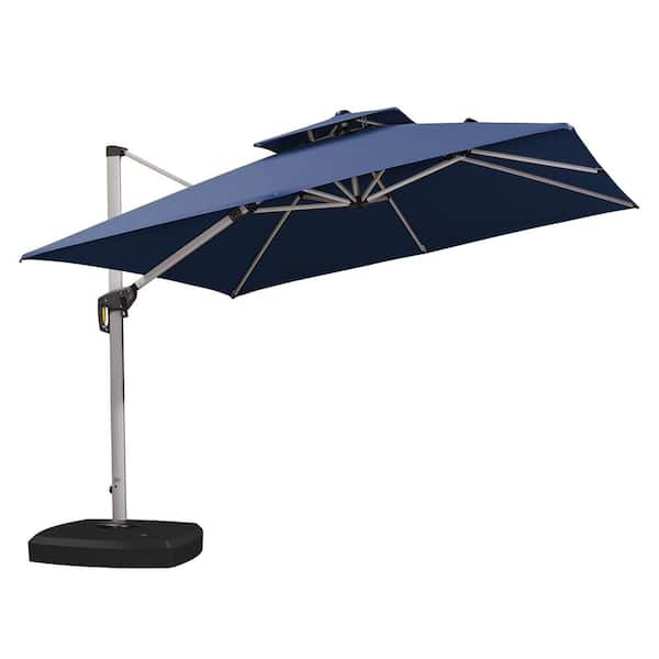 PURPLE LEAF 10 ft. Sunbrella All-Aluminum Square 360-Degree Rotation Silvery Color Cantilever Outdoor Patio Umbrella in Navy Blue