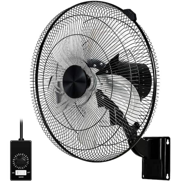18 in. 5 Speed Settings Metal Wall Mount Fan in Black for Household  Commercial, 90 Degree Horizontal Oscillation, 1-Pack