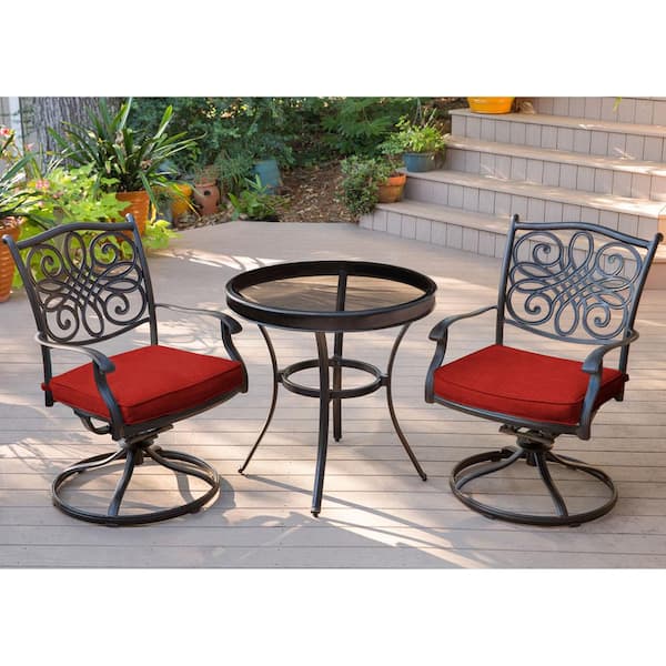 null Traditions 3-Piece Outdoor Bistro Set with Swivel Rockers with Red Cushions