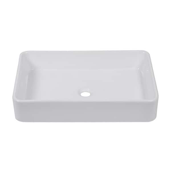 24 in. x 16 in. Modern Bathroom Porcelain Ceramic Rectangular Vessel Sink Art Basin in White