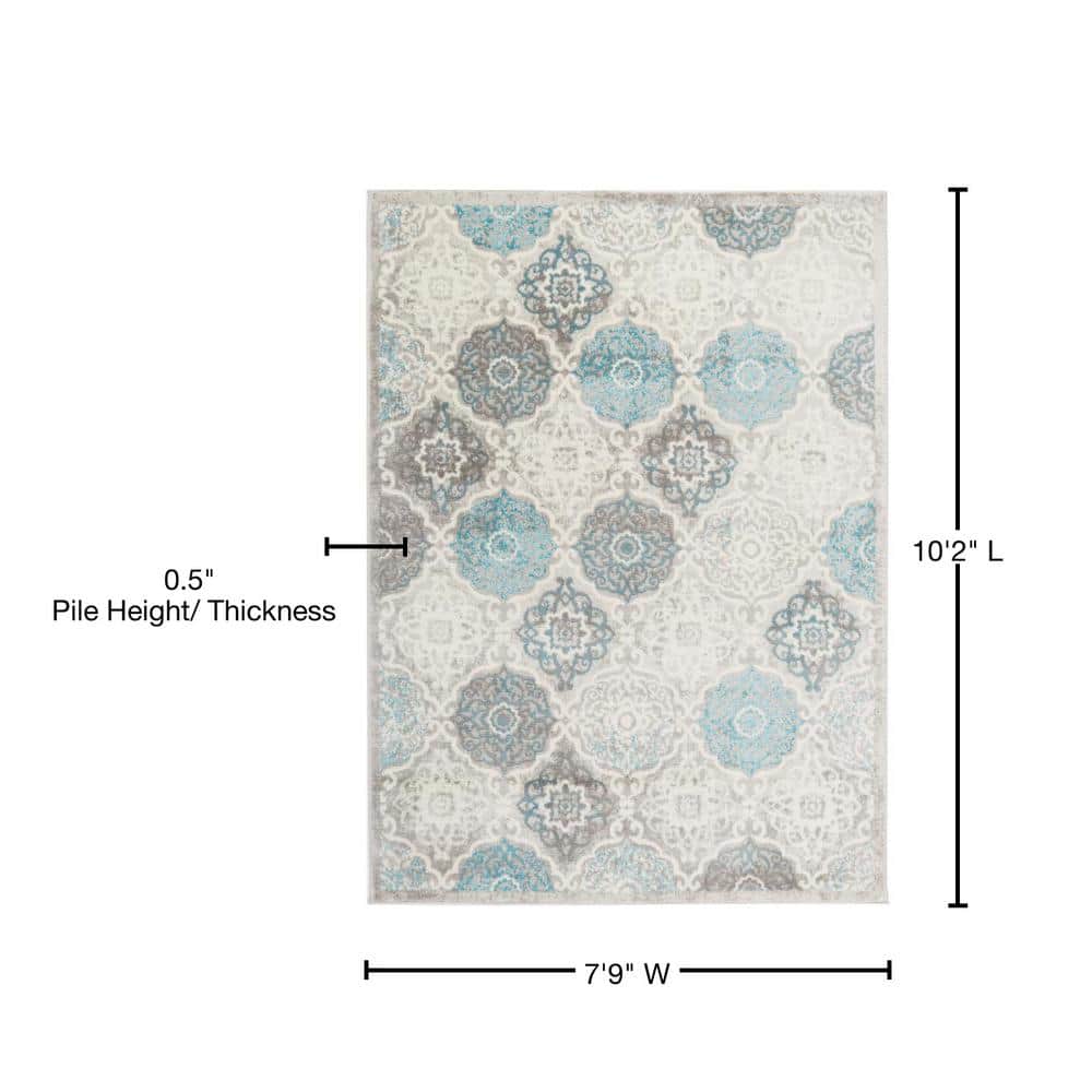 Grey and Blue Medallion Synthetic Area Rug, 7'9" x 10'2"